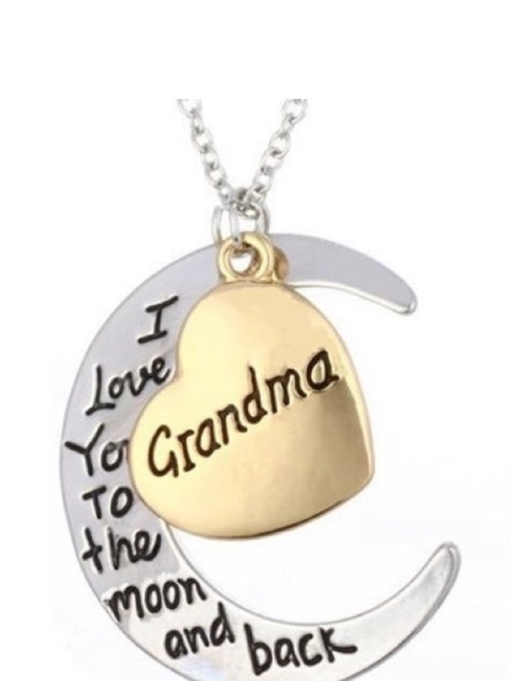 Grandma Two-Tone Heart & Moon Necklace - Gold and Silver 18-22”chain NEW NWT